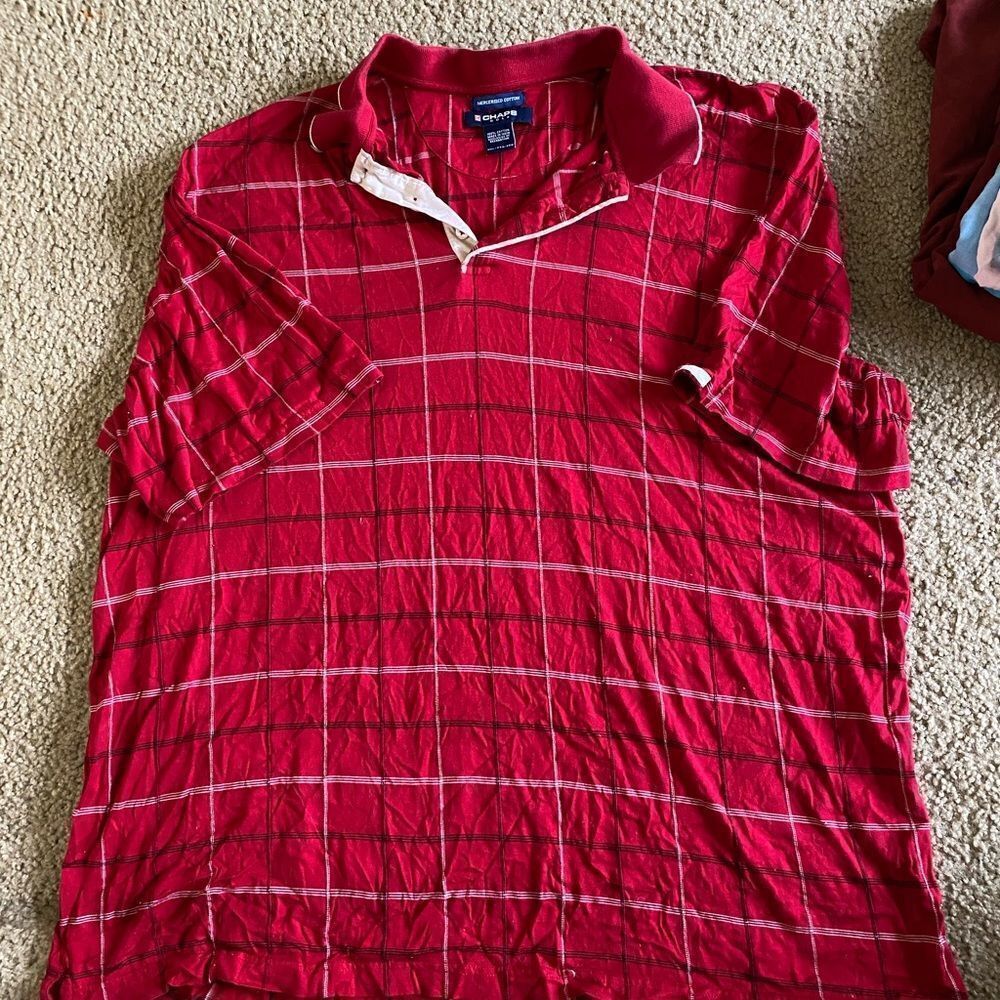 Mens Red Checkered Chaps Golf Polo Shirt